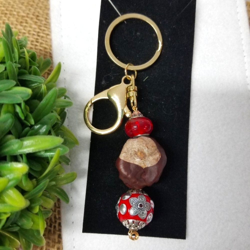 Buckeye and beaded keychain with clip